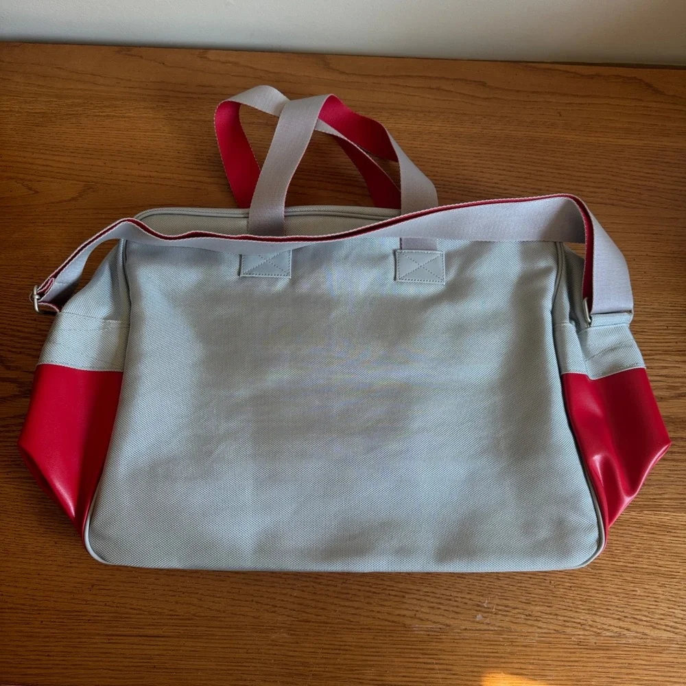 Calvin Klein CK Grey and Red Colorblock Duffel Travel Bag with Shoulder Strap